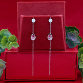 Silver Link Pink Drop Hanging Earrings